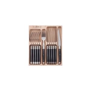 Veggie Meals - Laguiole "Andre Verdier" Debutant 12 piece Cutlery Set in wooden box Black