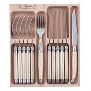 Veggie Meals - Laguiole "Andre Verdier" Debutant 12 piece Cutlery Set in wooden box Ivory