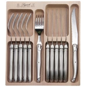Veggie Meals - Laguiole "Andre Verdier" Debutant 12 piece Cutlery Set in wooden box Stainless Steel