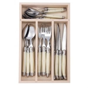 Veggie Meals - Laguiole "Andre Verdier" Debutant 24 piece Cutlery Set in wooden box Ivory