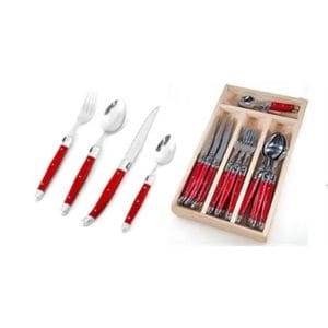 Veggie Meals - Laguiole "Andre Verdier" Debutant 24 piece Cutlery Set in wooden box Red