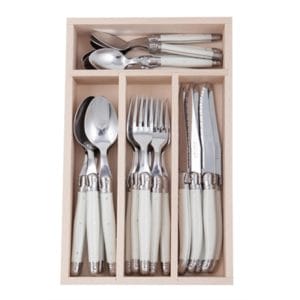 Veggie Meals - Laguiole "Andre Verdier" Debutant 24 piece Cutlery Set in wooden box White
