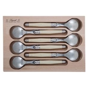 Veggie Meals - Laguiole "Andre Verdier" Debutant 6 piece Soup Spoons Set in wooden box Ivory