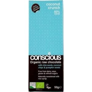 Conscious Organic Raw Chocolate Rice Syrup Coconut Crunch 50gm