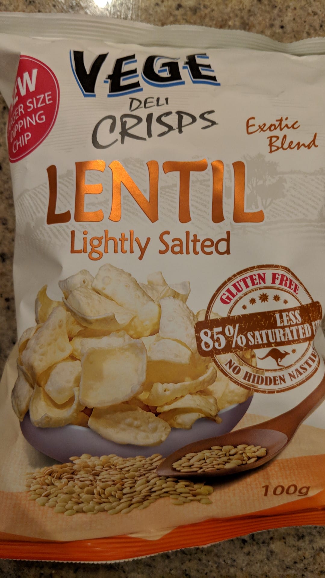 VEGE CHIPS DELI CRISPS LENTIL LIGHTLY SALTED Vegetarian and Vegan