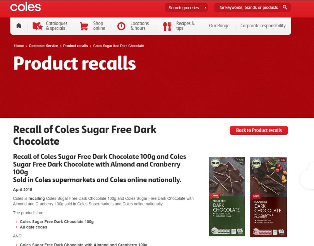 Veggie Meals - Coles Product Recall