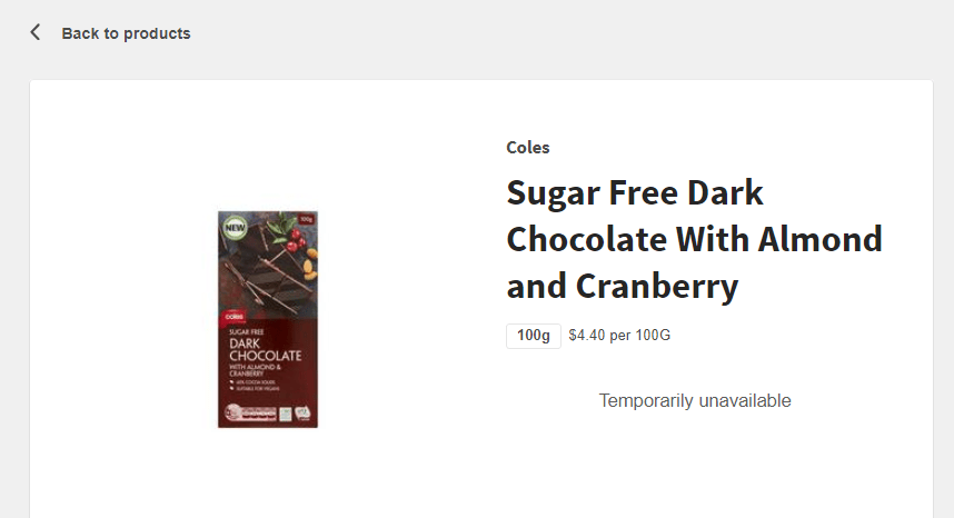 Veggie Meals - Coles Product Recall Dark Chocolate