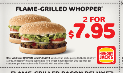 Veggie Meals - Hungry Jacks Vouchers 2 burgers