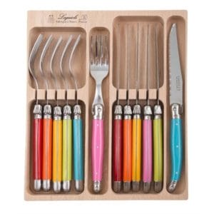 Veggie Meals - Laguiole  Andre Verdier Debutant 12 piece Cutlery Set in wooden box Mixed Spring