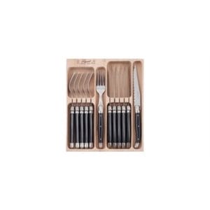 Veggie Meals - Laguiole  Andre Verdier Debutant 12 piece Cutlery Set in wooden box Black