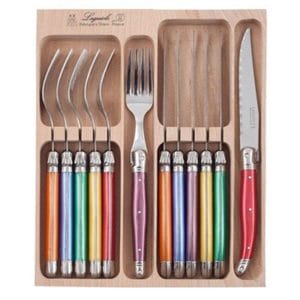 Veggie Meals - Laguiole  Andre Verdier Debutant 12 piece Cutlery Set in wooden box Mixed Original