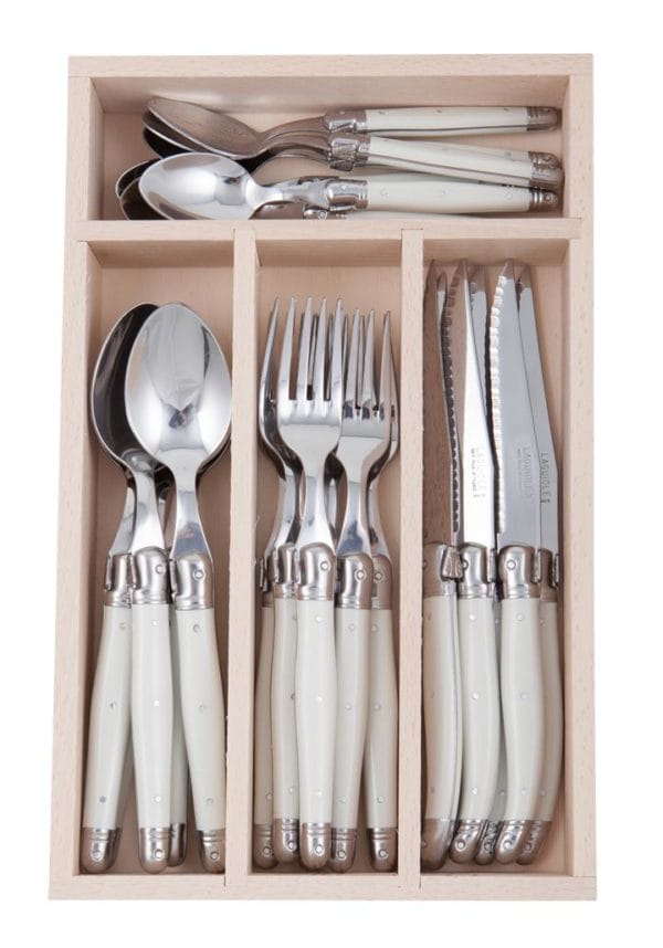 Veggie Meals - Laguiole  Andre Verdier Debutant 24 piece Cutlery Set in wooden box White