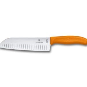 Veggie Meals - Victorinox Santoku Knife 17cm Fluted Wide Blade Classic Orange Blister