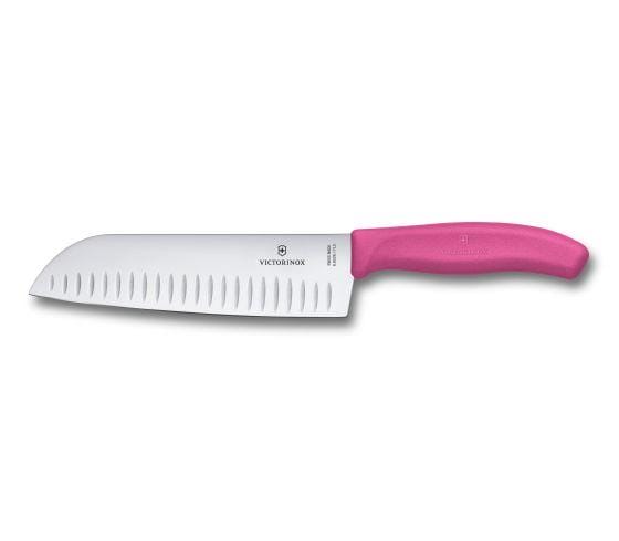 Veggie Meals - Victorinox Santoku Knife 17cm Fluted Wide Blade Classic Pink Blister