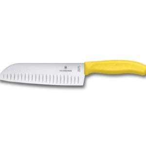 Veggie Meals - Victorinox Santoku Knife 17cm Fluted Wide Blade Classic Yellow Blister