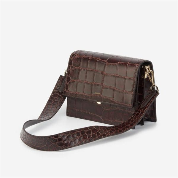 Veggie Meals - Mini Flap Bag - Brown Croc - Fashion Women Vegan Bag