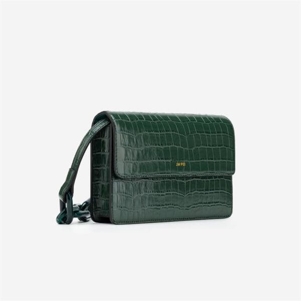 Veggie Meals - Julia Acrylic Chain Crossbody Bag - Dark Green Croc - Fashion Women Vegan Bag