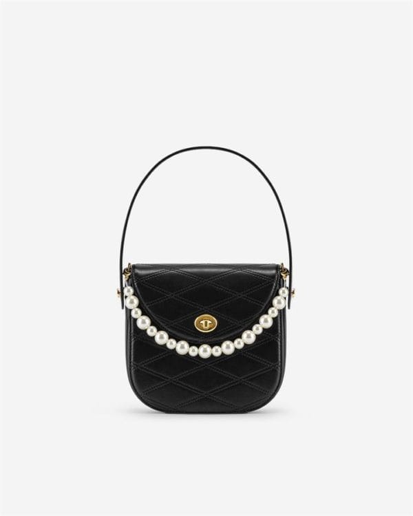 Veggie Meals - Kate Faux Pearl Bag - Black - Fashion Women Vegan Bag