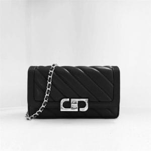 Veggie Meals - Quilted Chain Strap Crossbody Bag - Black