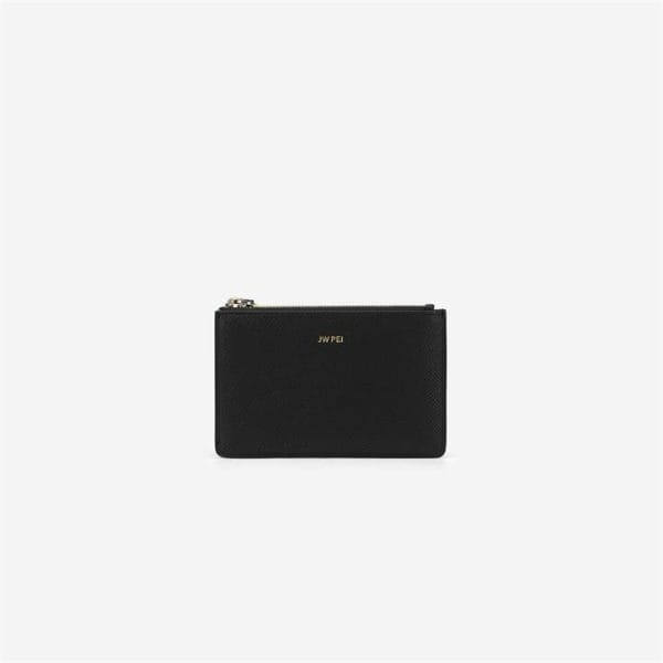 Veggie Meals - Quinn Zipped Card Holder- Black Grained Vegan Leather