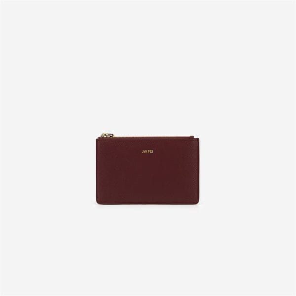 Veggie Meals - Quinn Zipped Card Holder- Burgundy Grained Vegan Leather