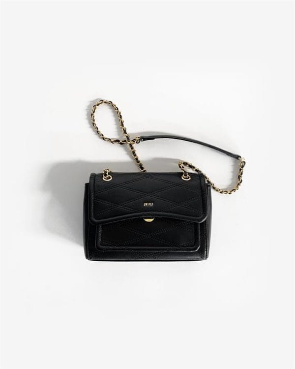 Veggie Meals - Textured Chain Crossbody Bag - Black