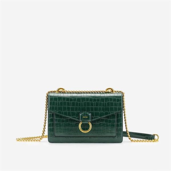 Veggie Meals - The Envelope Chain Crossbody - Dark Green Croc - Fashion Women Vegan Bag