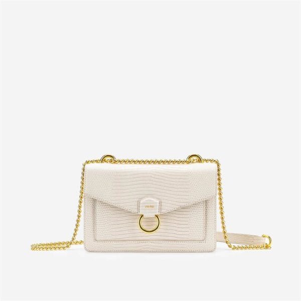 Veggie Meals - The Envelope Chain Crossbody - Ivory Lizard - Fashion Women Vegan Bag