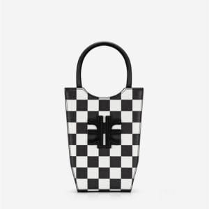 Veggie Meals - FEI Checkerboard Mini Tote Bag - Black & White - Fashion Women Vegan Bag