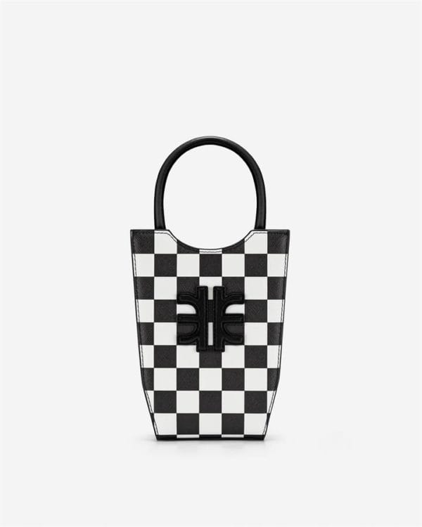 Veggie Meals - FEI Checkerboard Mini Tote Bag - Black & White - Fashion Women Vegan Bag