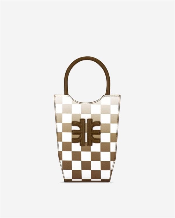 Veggie Meals - FEI Gradient Checkerboard Mini Tote Bag - Brown - Fashion Women Vegan Bag