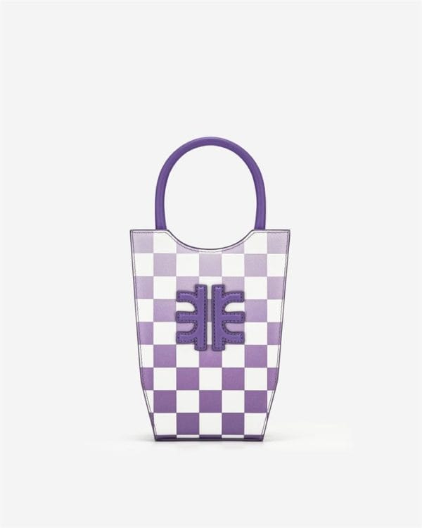 Veggie Meals - FEI Gradient Checkerboard Mini Tote Bag - Purple - Fashion Women Vegan Bag