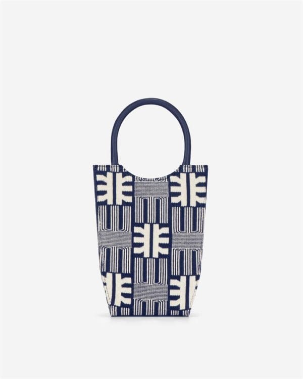 Veggie Meals - FEI Jacquard Knit Mini Tote Bag - Navy - Fashion Women Vegan Bag