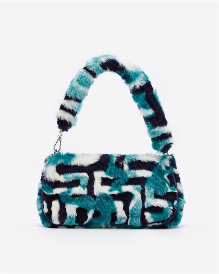 Veggie Meals - Eva Faux Fur Fabric Shoulder Bag - Peacock Blue