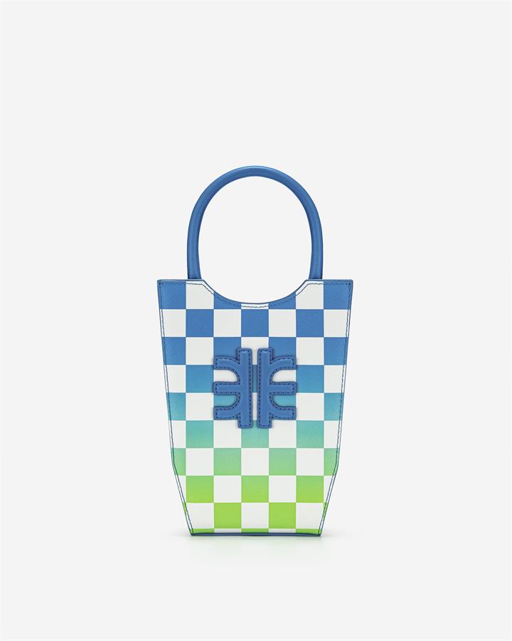 Veggie Meals - FEI Gradient Checkerboard Mini Tote Bag - Azure Blue & Lime Green