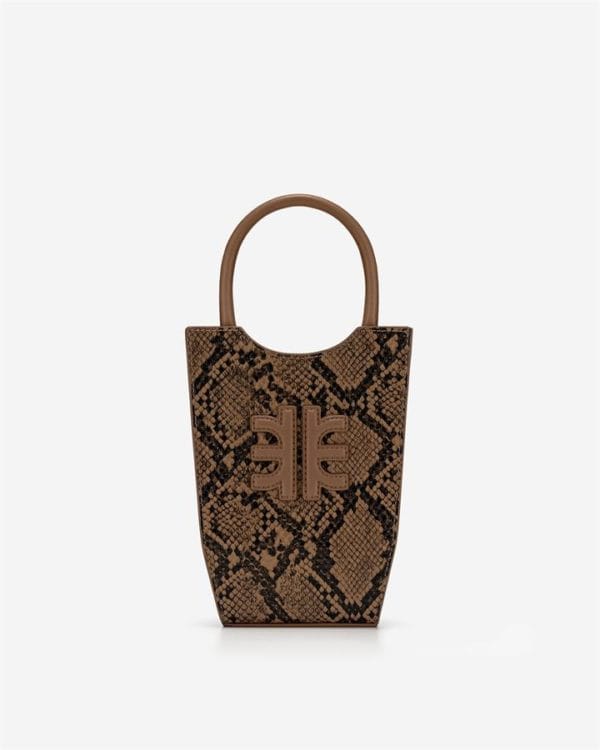 Veggie Meals - FEI Mini Tote Bag - Dark Brown Snake Embossed